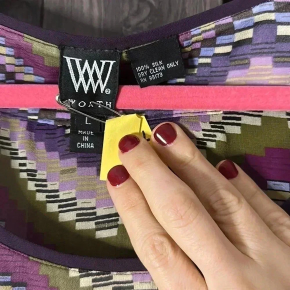 WORTH silk chevron top, Size Large - Picture 4 of 5